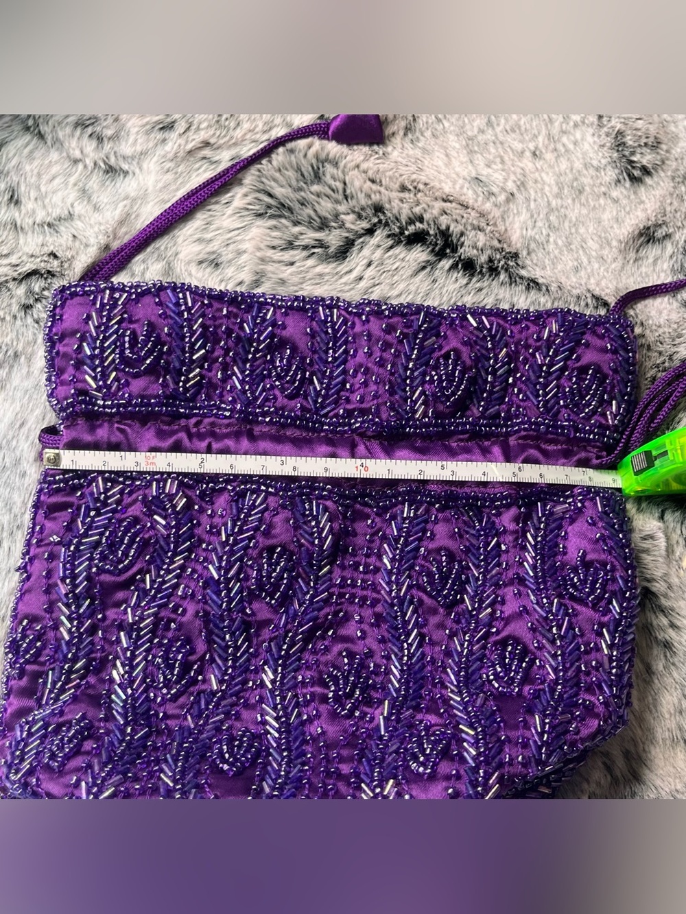 Artisan Purple Glass Beaded Drawstring Bucket Bag, Hand Embellished - Picture 8 of 15